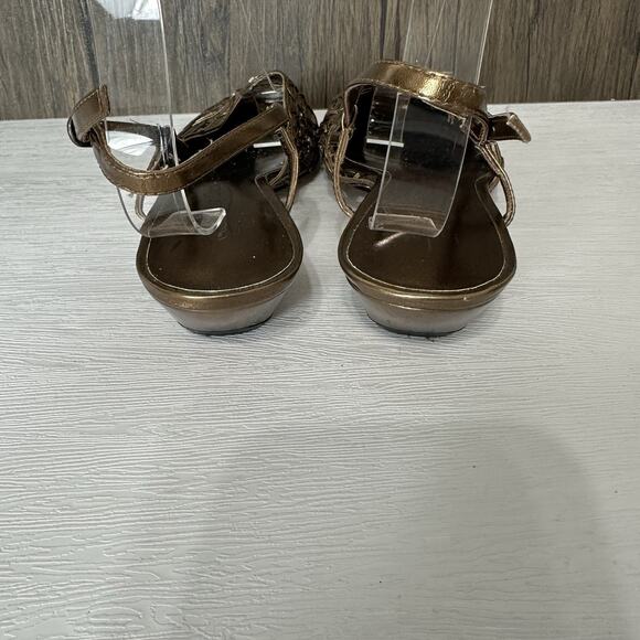 Coldwater Creek Shoes Women 7.5 Gold Bronze Metallic Woven Slingback Kitten Heel - Picture 8 of 12